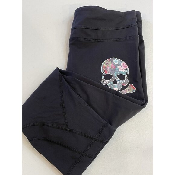 Lululemon X Soul Cycle Leggings 8 Black Skull Crossbones Athleticwear Gym‎ Pants - Picture 1 of 8